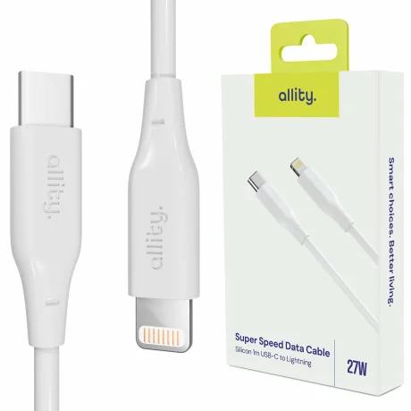 Cablu de date si incarcare Allity AUC-02, USB-C to Lightning, 27W, 2m, Alb