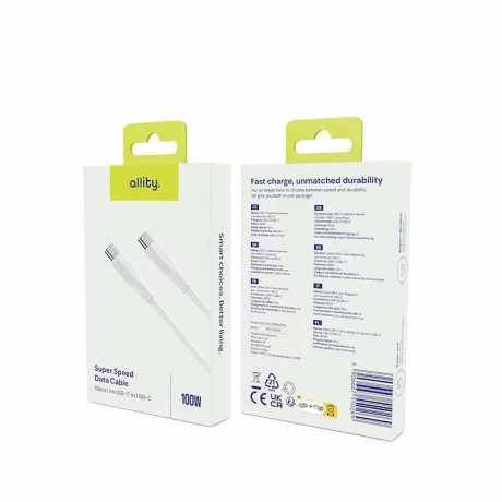 Cablu de date si incarcare Allity AUC-02, USB-C to USB-C, 100W, 1m, Alb