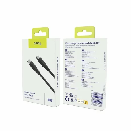 Cablu de date si incarcare Allity AUC-02, USB-C to USB-C, 100W, 1m, Negru