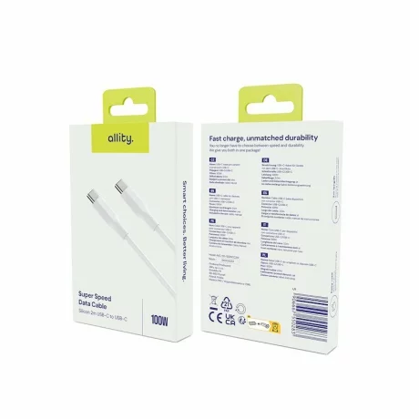 Cablu de date si incarcare Allity AUC-02, USB-C to USB-C, 100W, 2m, Alb