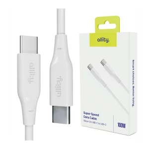 Cablu de date si incarcare Allity AUC-02, USB-C to USB-C, 100W, 2m, Alb