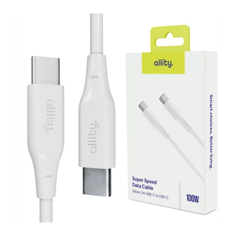 Cablu de date si incarcare Allity AUC-02, USB-C to USB-C, 100W, 2m, Alb