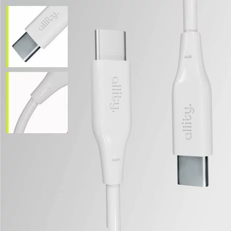 Cablu de date si incarcare Allity AUC-02, USB-C to USB-C, 60W, 1m, Alb