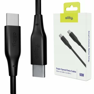 Cablu de date si incarcare Allity AUC-02, USB-C to USB-C, 60W, 1m, Negru