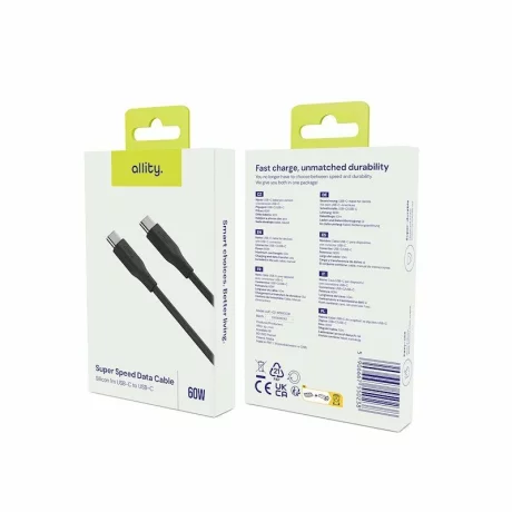 Cablu de date si incarcare Allity AUC-02, USB-C to USB-C, 60W, 1m, Negru