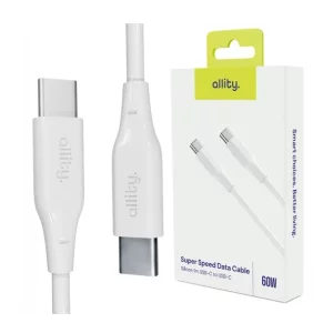 Cablu de date si incarcare Allity AUC-02, USB-C to USB-C, 60W, 2m, Alb