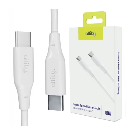 Cablu de date si incarcare Allity AUC-02, USB-C to USB-C, 60W, 2m, Alb