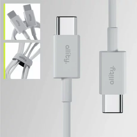 Cablu de date  si incarcare Allity AUC-03, USB-C  to USB-C, 1m, 100W, Alb