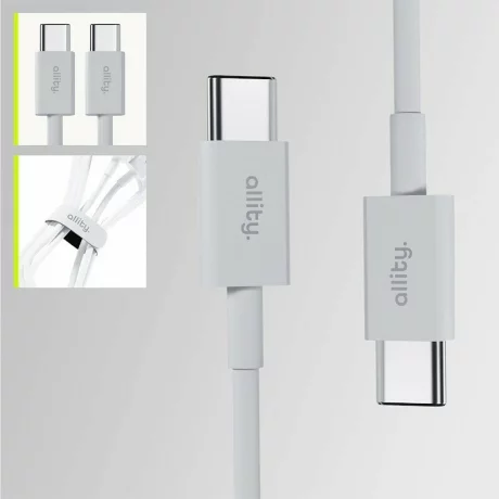 Cablu de date si incarcare Allity AUC-03, USB-C to USB-C, 60W, 1m, Alb