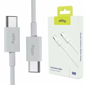 Cablu de date si incarcare Allity AUC-03, USB-C to USB-C, 60W, 2m, Alb