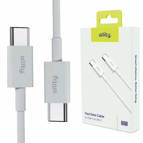 Cablu de date si incarcare Allity AUC-03, USB-C to USB-C, 60W, 2m, Alb