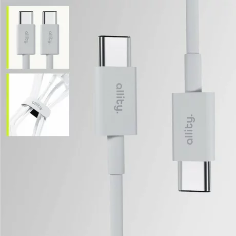 Cablu de date si incarcare Allity AUC-03, USB-C to USB-C, 60W, 2m, Alb