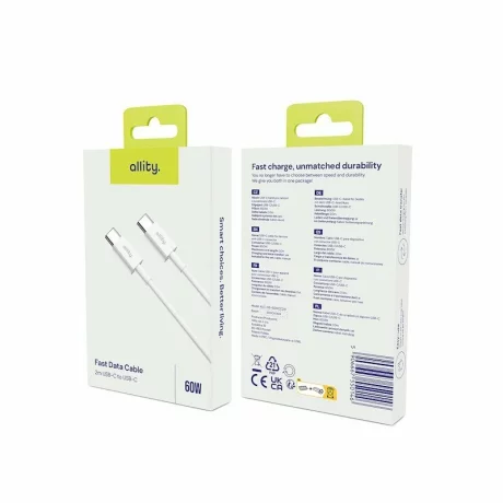 Cablu de date si incarcare Allity AUC-03, USB-C to USB-C, 60W, 2m, Alb