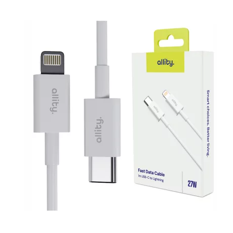 Cablu de date si incarcare Allity AUC-03, USB to Lightning, 27W, 1m, Alb