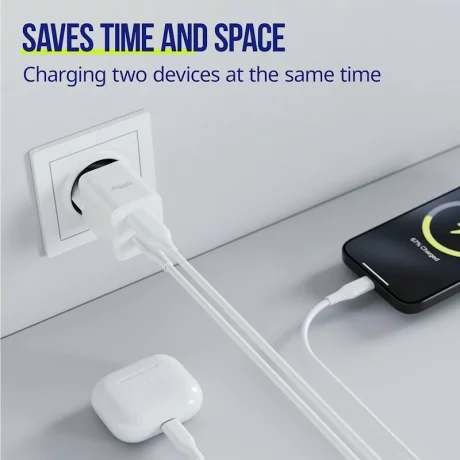 Incarcator Retea Allity ATC-01-20WAC, GaN PD QC, 1x USB-C, 1x USB-A 20W, Alb