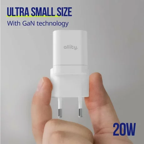 Incarcator Retea Allity ATC-01-20WAC, GaN PD QC, 1x USB-C, 1x USB-A 20W, Alb