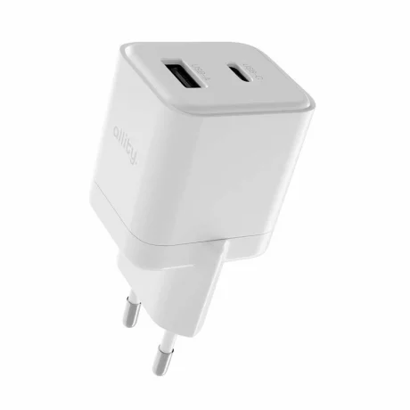 Incarcator Retea Allity ATC-01-20WAC, GaN PD QC, 1x USB-C, 1x USB-A 20W, Alb