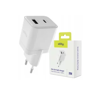 Incarcator Retea Allity ATC-01-20WAC, GaN PD QC, 1x USB-C, 1x USB-A 20W, Alb