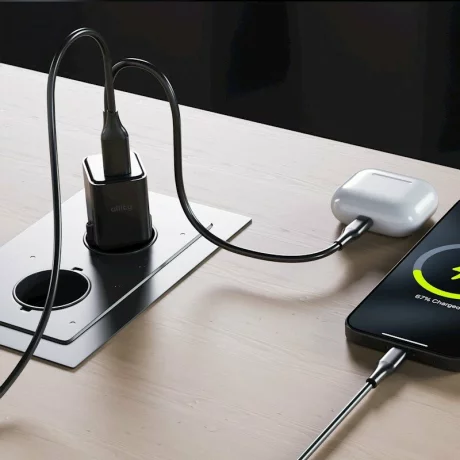 Incarcator Retea Allity  ATC-01-20WAC, GaN PD QC, 1x USB-C, 1x USB-A, 20W, Negru