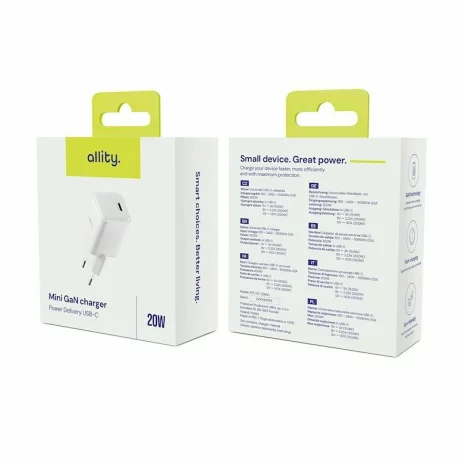 Incarcator Retea Allity  ATC-01-20WC, GaN PD QC, 1x USB-C, 20W, Alb