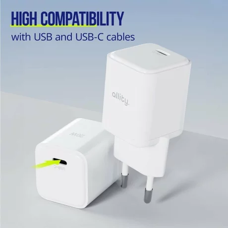 Incarcator Retea Allity  ATC-01-20WC, GaN PD QC, 1x USB-C, 20W, Alb