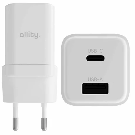 Incarcator Retea Allity ATC-01-30WAC, GaN PD QC, 1x USB-C, 1x USB-A, 30W, Alb