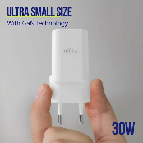 Incarcator Retea Allity ATC-01-30WAC, GaN PD QC, 1x USB-C, 1x USB-A, 30W, Alb