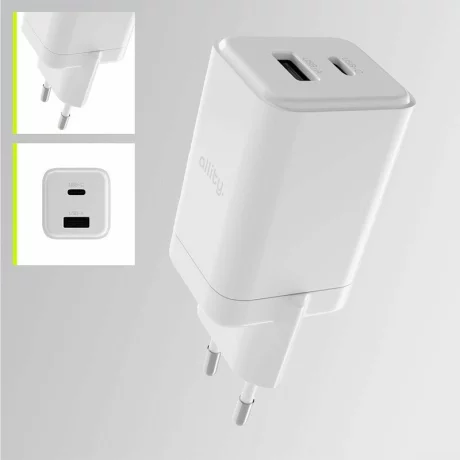 Incarcator Retea Allity  ATC-01-45WAC, GaN PD QC, 1x USB-C, 1x USB-A, 45W, Alb