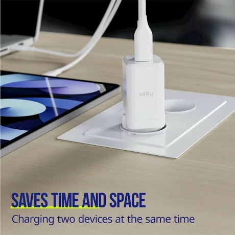 Incarcator Retea Allity  ATC-01-45WAC, GaN PD QC, 1x USB-C, 1x USB-A, 45W, Alb