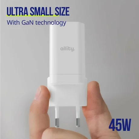 Incarcator Retea Allity  ATC-01-45WAC, GaN PD QC, 1x USB-C, 1x USB-A, 45W, Alb