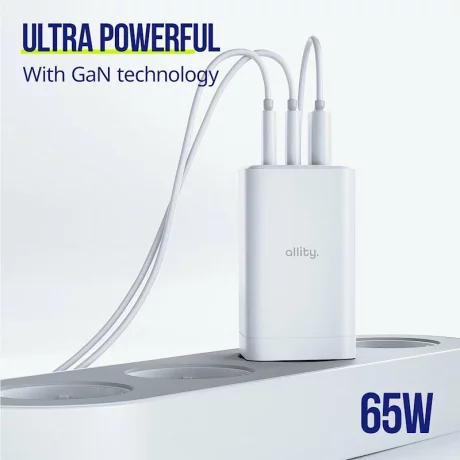Incarcator Retea Allity  ATC-01-65WACC, GaN PD QC, 2x USB-C, 1x USB-A, 65W, Alb