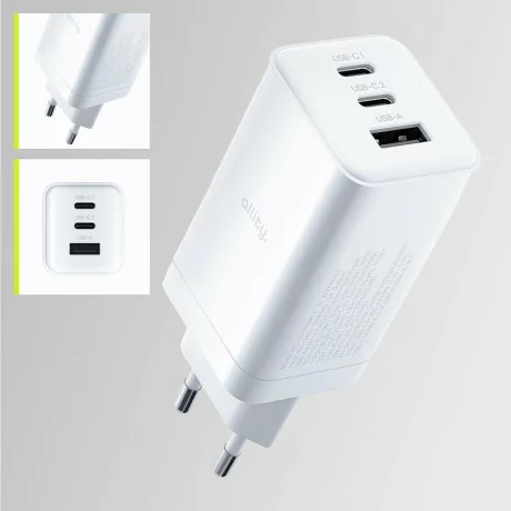 Incarcator Retea Allity  ATC-01-65WACC, GaN PD QC, 2x USB-C, 1x USB-A, 65W, Alb