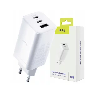 Incarcator Retea Allity  ATC-01-65WACC, GaN PD QC, 2x USB-C, 1x USB-A, 65W, Alb