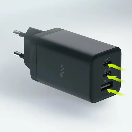 Incarcator Retea Allity  ATC-01-65WACC, GaN PD QC, 2x USB-C, 1x USB-A, 65W, Negru
