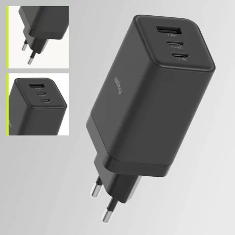 Incarcator Retea Allity  ATC-01-65WACC, GaN PD QC, 2x USB-C, 1x USB-A, 65W, Negru