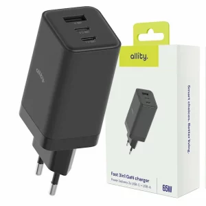 Incarcator Retea Allity  ATC-01-65WACC, GaN PD QC, 2x USB-C, 1x USB-A, 65W, Negru
