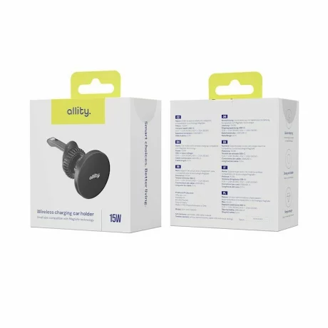 Suport Auto Magnetic AllityACH-300, cu incarcare wireless, 15W, Negru