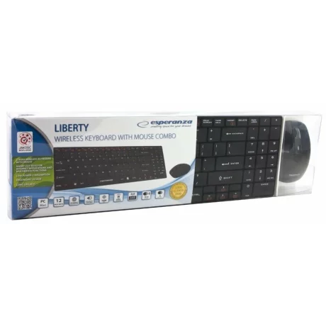 Combo mouse+tastatura wireless Esperanza Liberty, EK122K, 800-1600dpi, 99 taste, Negru