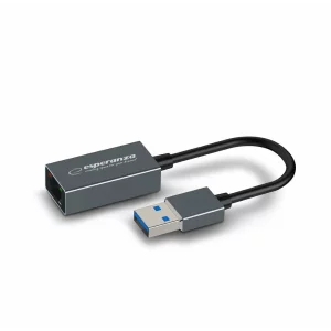 Adaptor de retea Esperanza ENA101, 1000Mbps, USB 3.0- RJ-45, cablu 18 cm, Gri