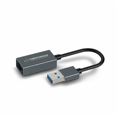 Adaptor de retea Esperanza ENA101, 1000Mbps, USB 3.0- RJ-45, cablu 18 cm, Gri