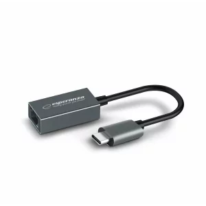 Adaptor de retea Esperanza ENA102, 1000Mbps, USB C-RJ-45, cablu 18 cm, Gri