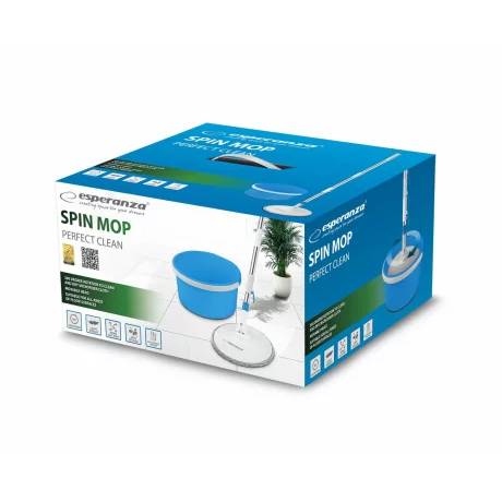 Set mop rotativ Esperanza Spin Mop EHS007, cu galeata si storcator, rotire 360 grade, Alb/Albastru