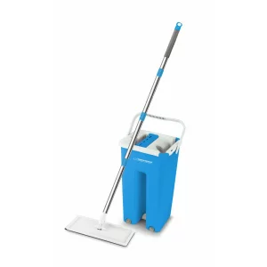 Set mop+galeata Esperanza Perfect Clean 002, EHS004, 125cm, cap mobil, microfibra, Alb/Albastru