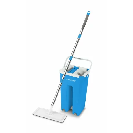 Set mop+galeata Esperanza Perfect Clean 002, EHS004, 125cm, cap mobil, microfibra, Alb/Albastru