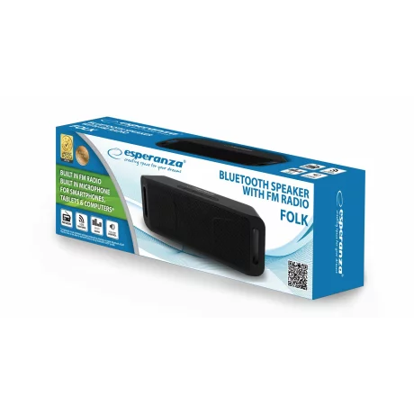 Boxa portabila FM Esperanza Folk, EP126KK, radio FM, BT, USB, microSD, 2x3W, 800mAh, Negru