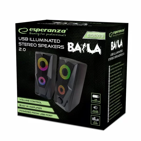 Boxe PC 2.0 Esperanza Baila, EGS103, RGB, Usb, 3,5 mini-jack, 2x3W, Negru