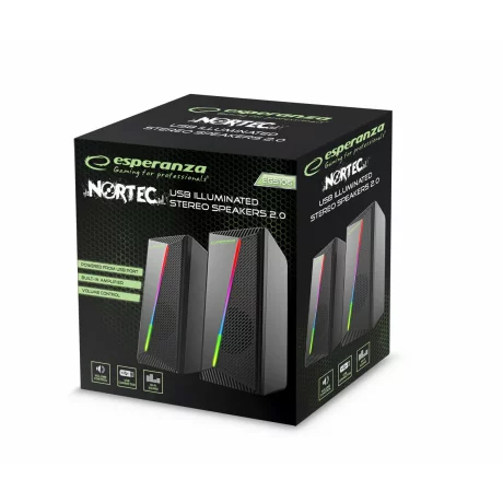 Boxe PC 2.0 Esperanza Nortec, EGS106, RGB, Usb, 3,5 mini-jack, 2x3W, Negru