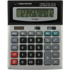 Calculator de birou Esperanza Euler ECL103, solar sau baterie cu 12 Digits, Negru/Gri