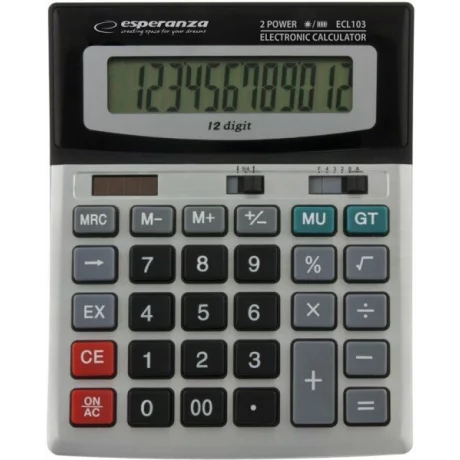 Calculator de birou Esperanza Euler ECL103, solar sau baterie cu 12 Digits, Negru/Gri