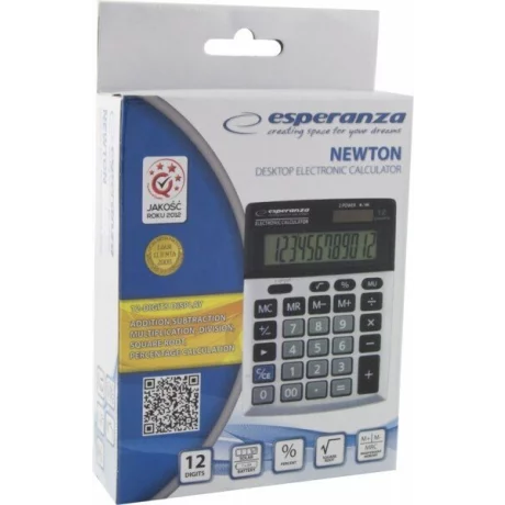 Calculator de birou Esperanza Newton, ECL102, solar sau baterie cu 12 Digits, Negru/Gri